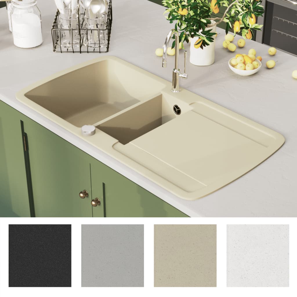 Granite kitchen sink, beige, two basins