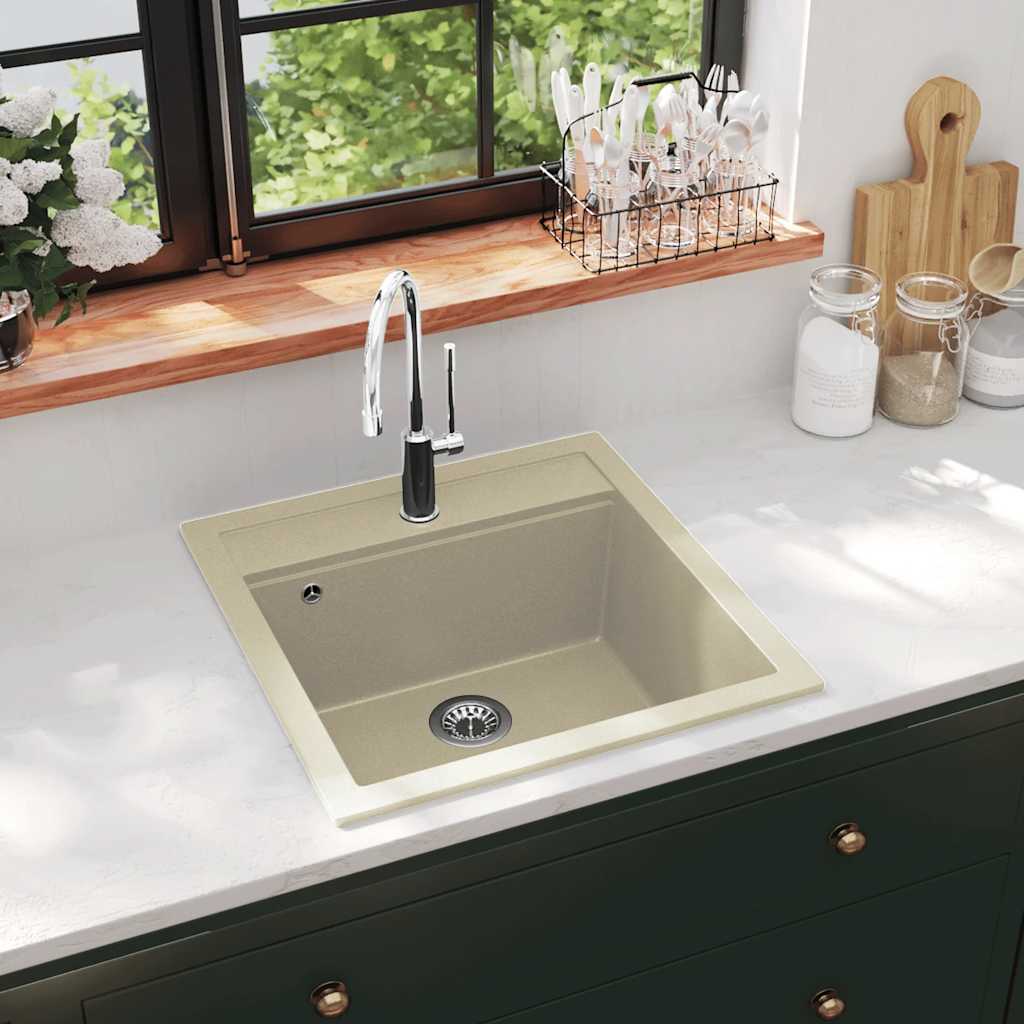 Granite kitchen sink, beige, one basin