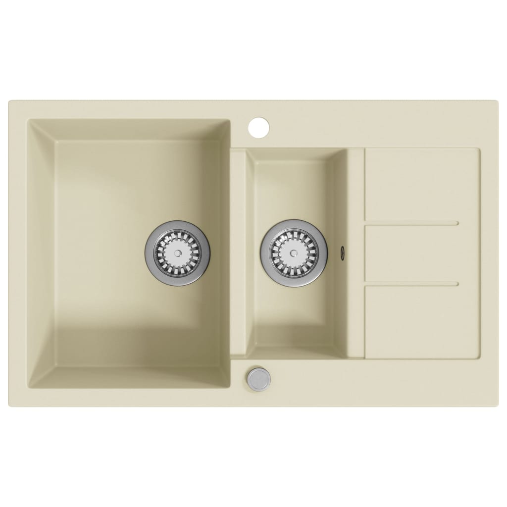 Granite kitchen sink, beige, two basins