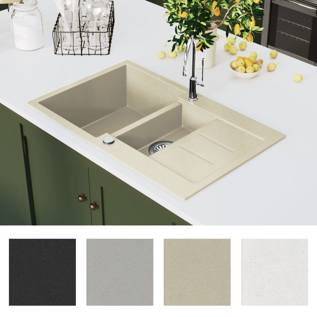 Granite kitchen sink, beige, two basins