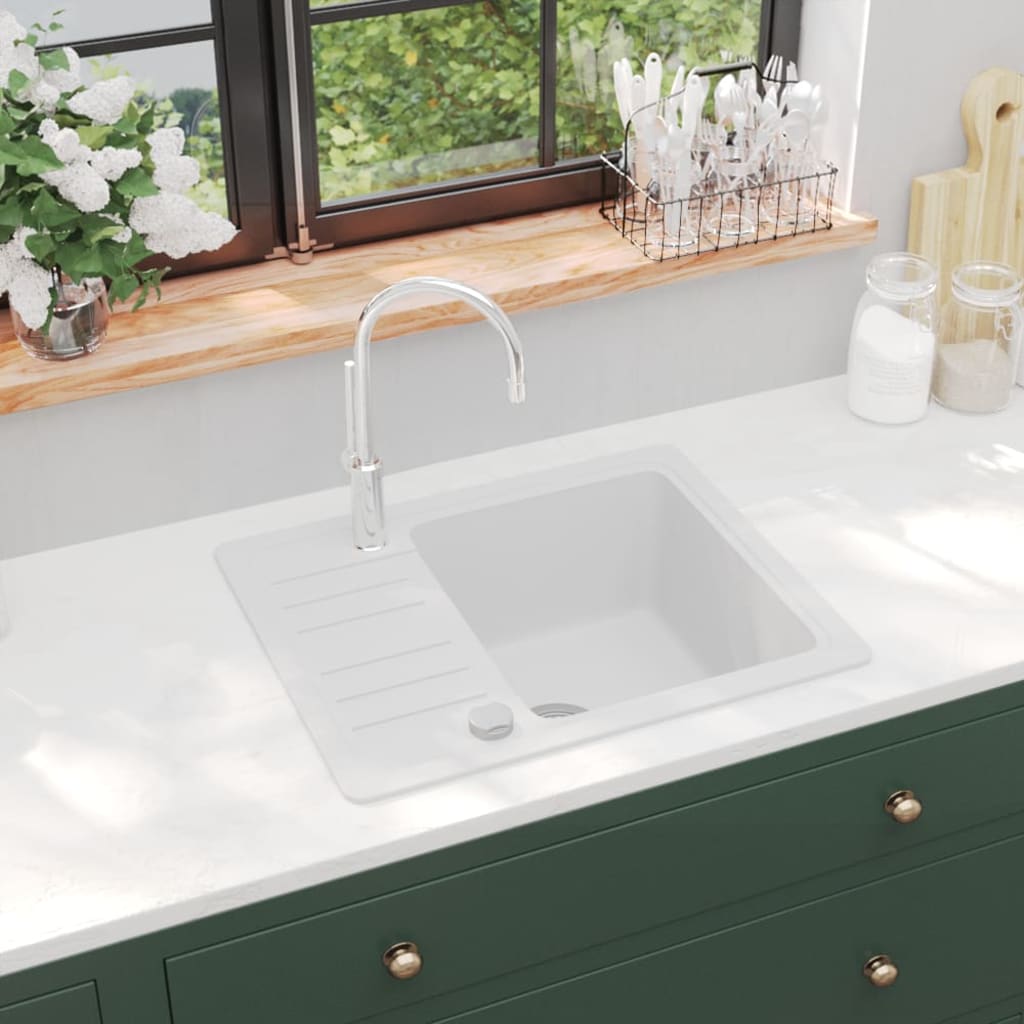 Granite kitchen sink, white, single basin