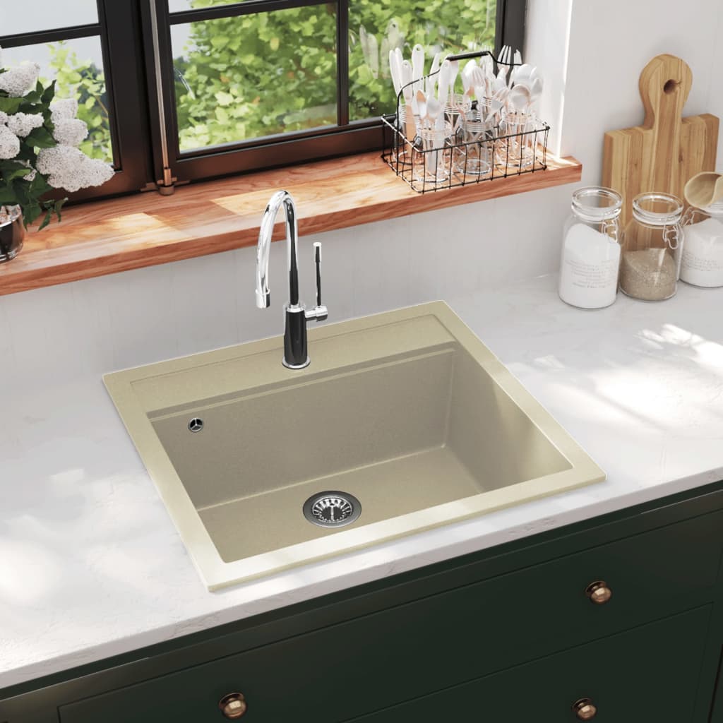 Granite kitchen sink, beige, single basin