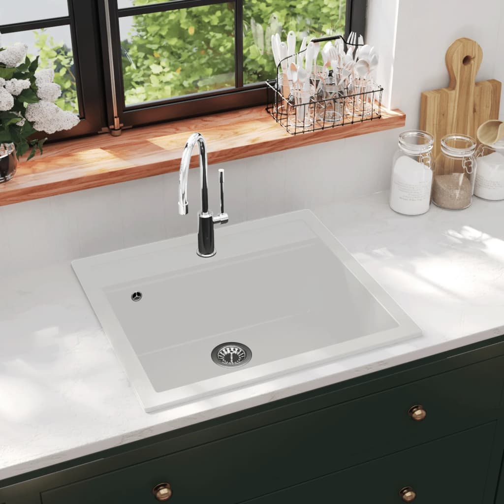 Granite kitchen sink, white, single basin