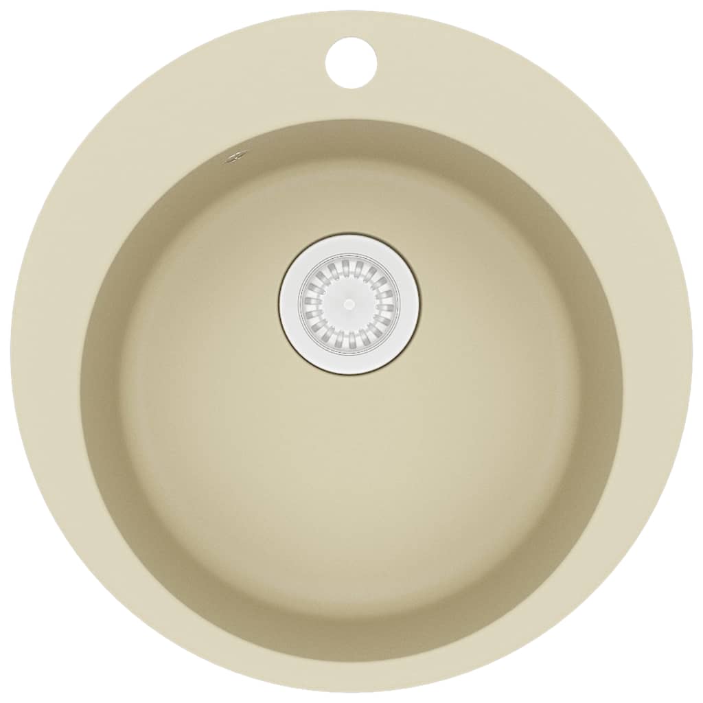 Granite kitchen sink, beige, single bowl, round