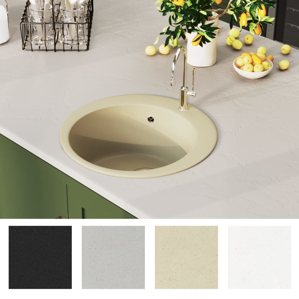 Granite kitchen sink, beige, single bowl, round