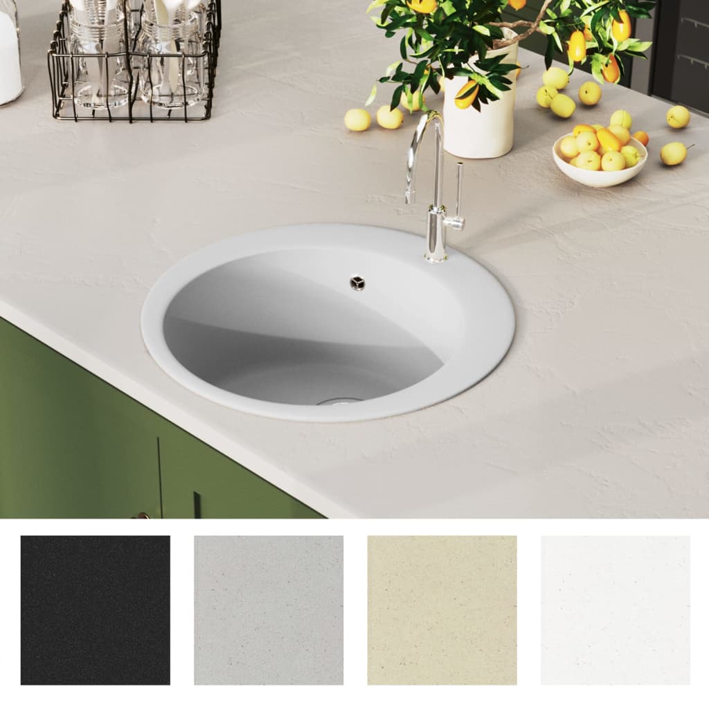 Granite kitchen sink, white, single bowl, round