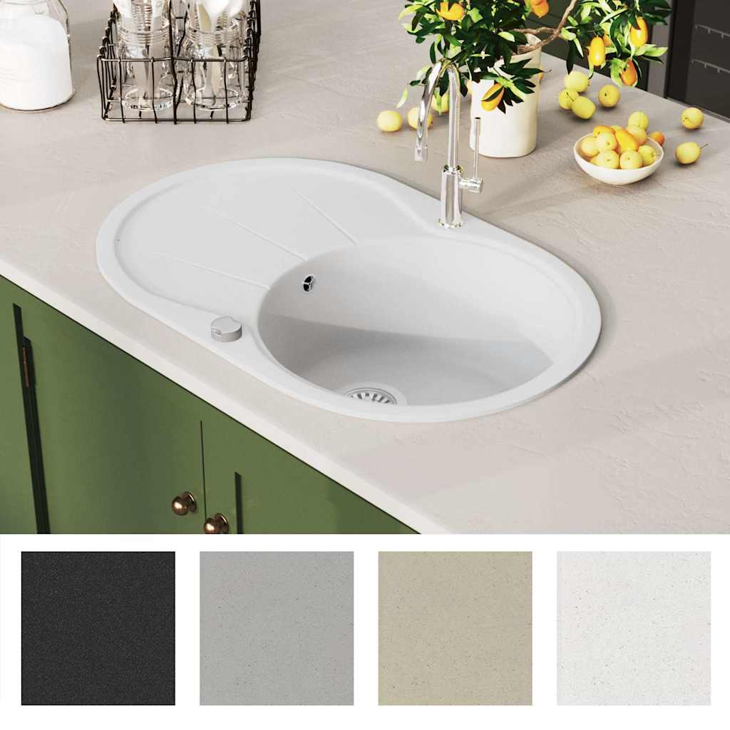 Granite kitchen sink, white, single bowl, oval