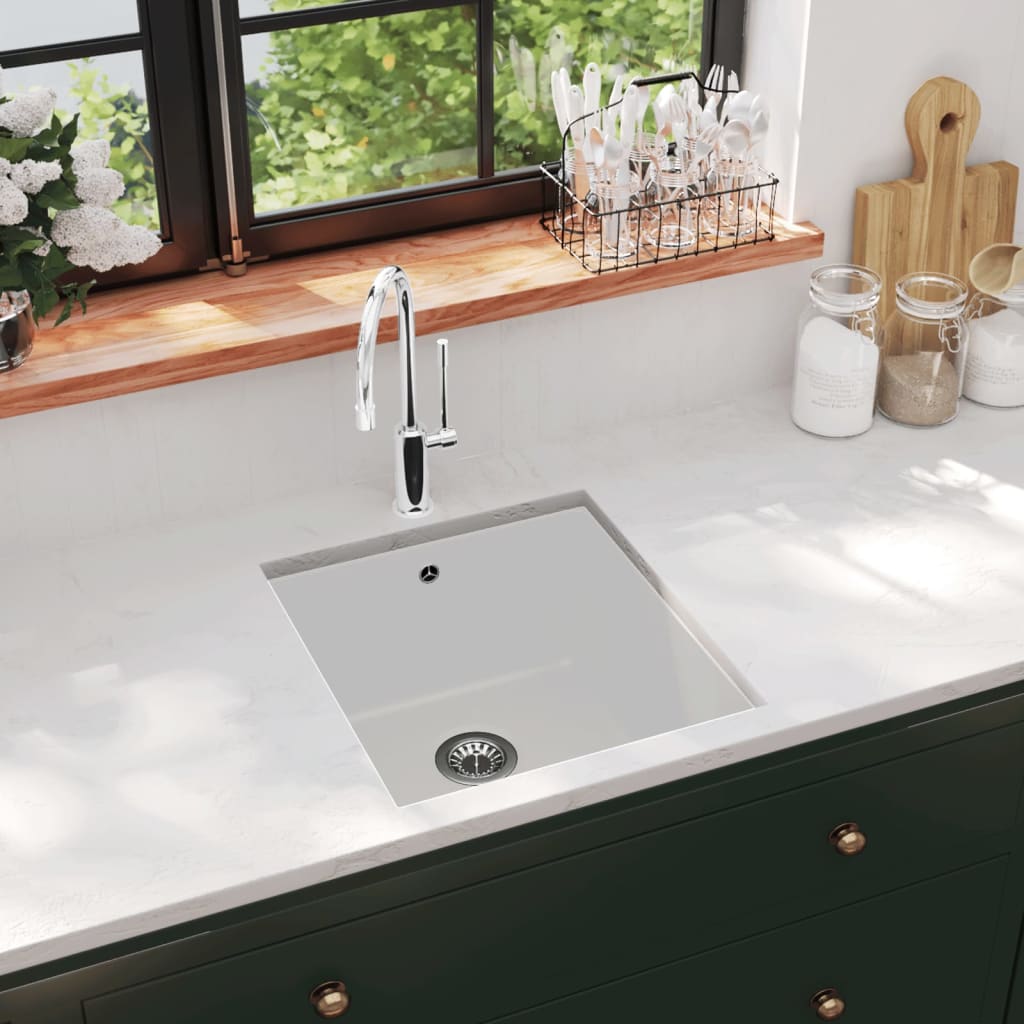 Granite kitchen sink, white, single basin