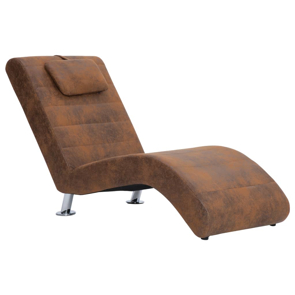 Chaise longue with cushion, brown, artificial suede