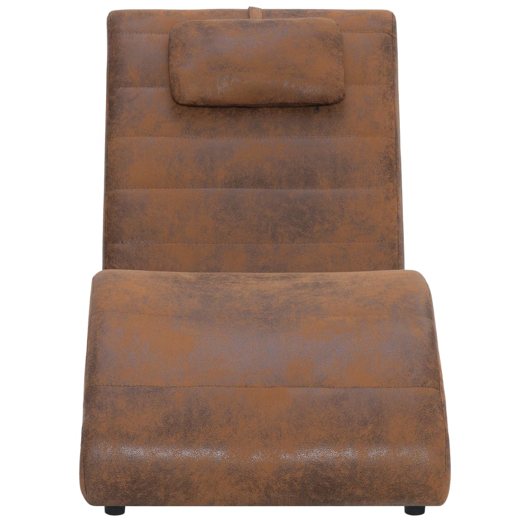 Chaise longue with cushion, brown, artificial suede