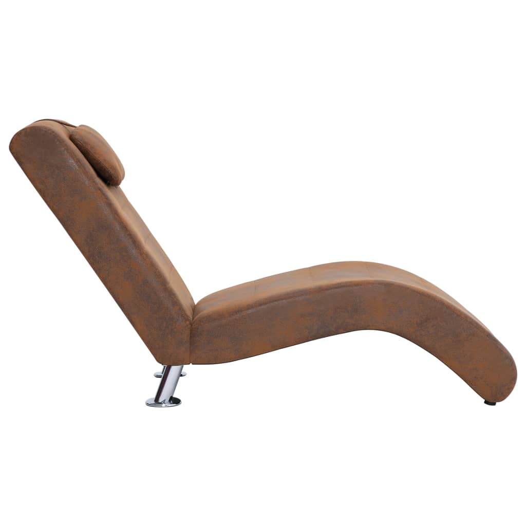 Chaise longue with cushion, brown, artificial suede