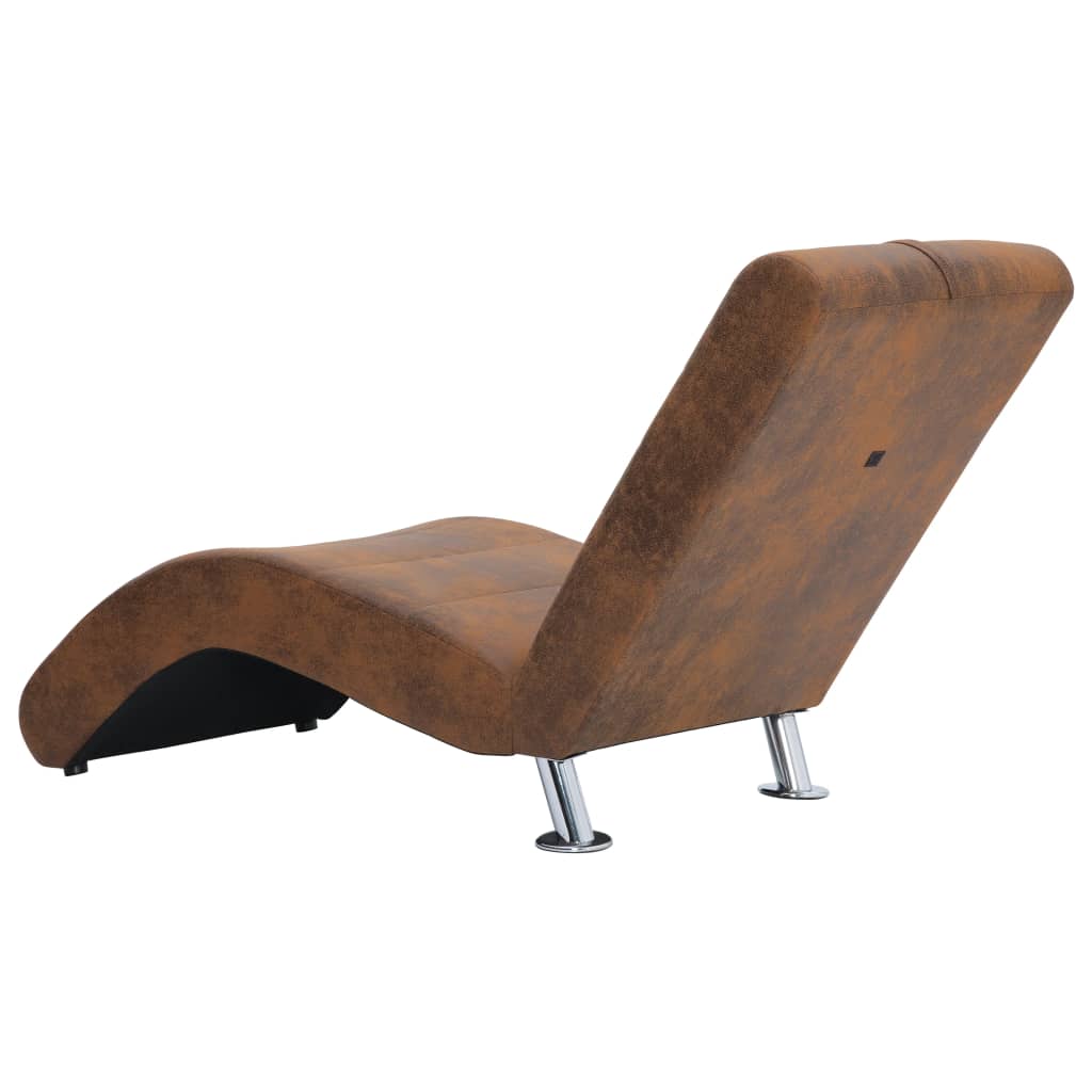 Chaise longue with cushion, brown, artificial suede