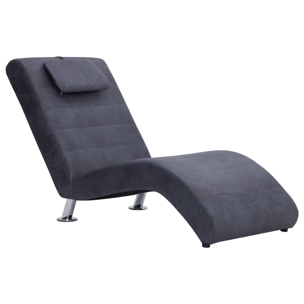 Chaise longue with cushion, grey, artificial suede