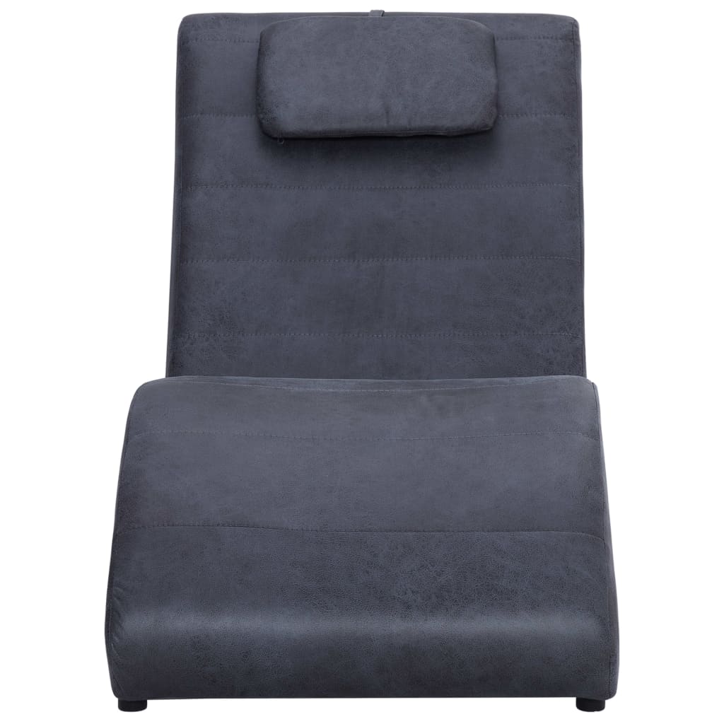 Chaise longue with cushion, grey, artificial suede