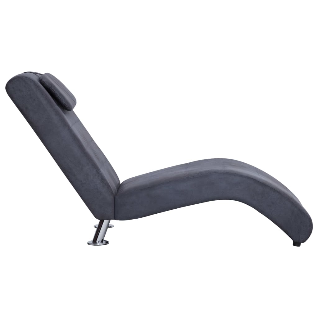 Chaise longue with cushion, grey, artificial suede