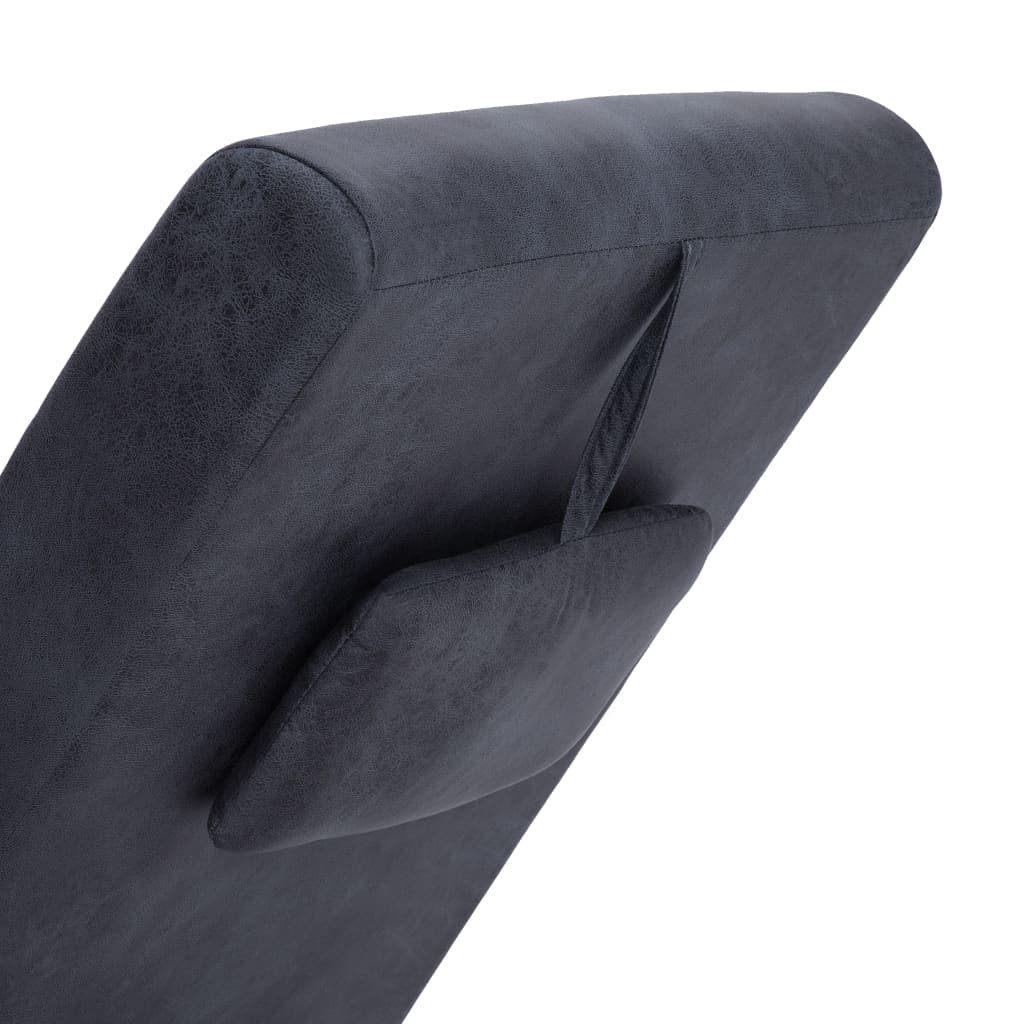 Chaise longue with cushion, grey, artificial suede