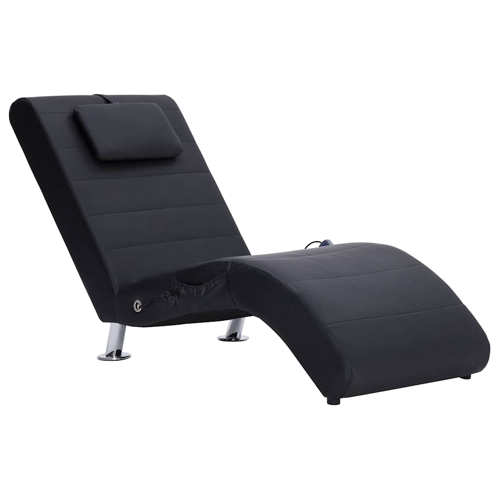 Massage lounger with cushion, black, artificial leather