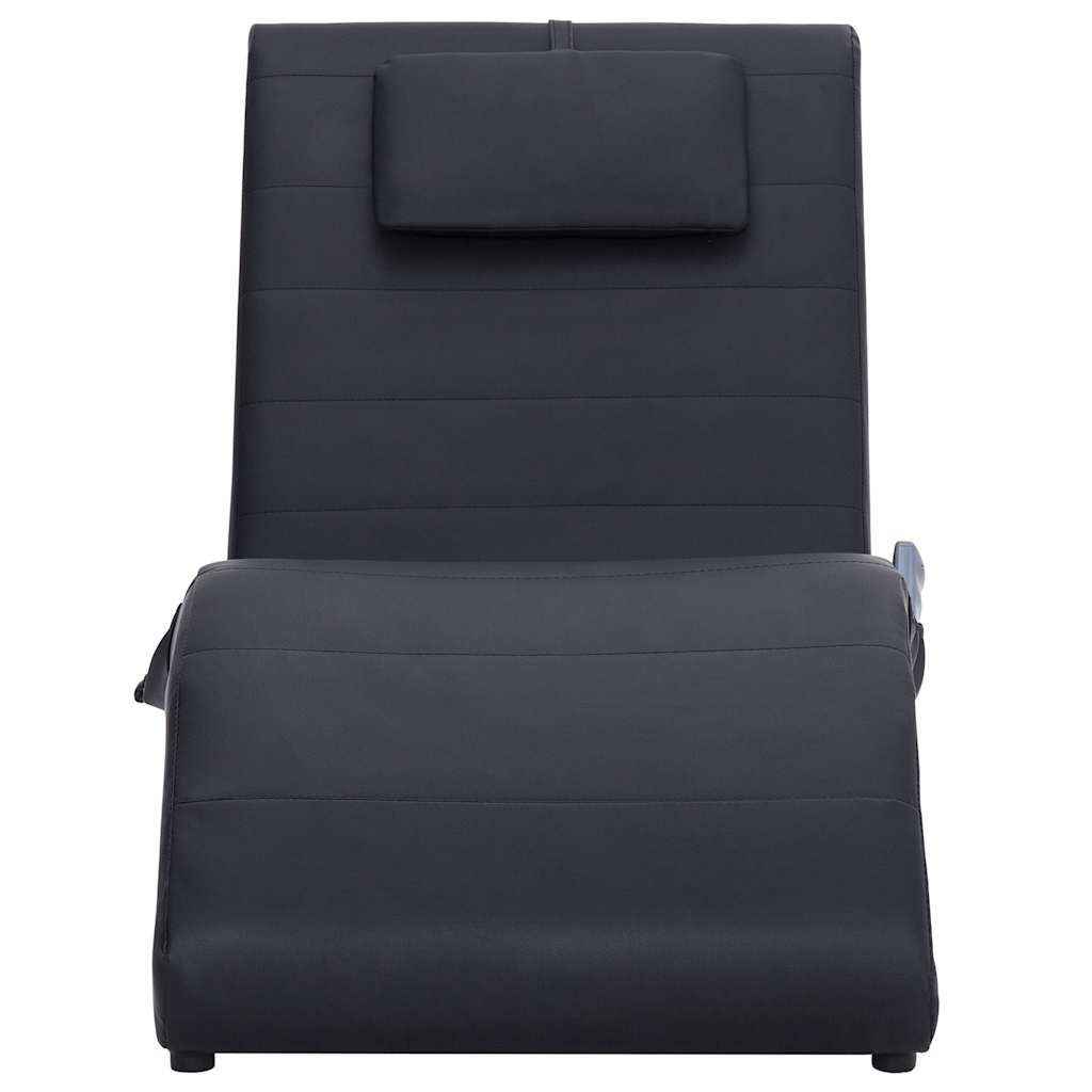 Massage lounger with cushion, black, artificial leather