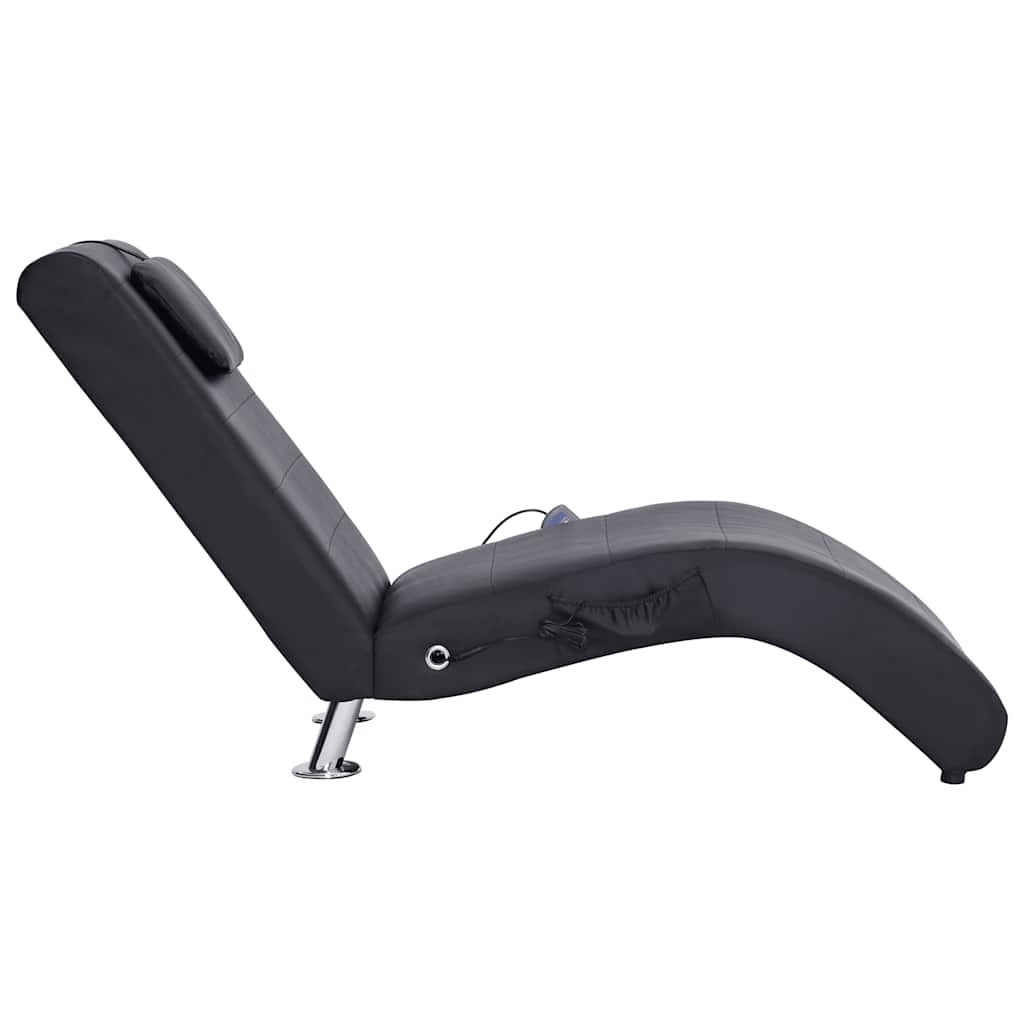 Massage lounger with cushion, black, artificial leather