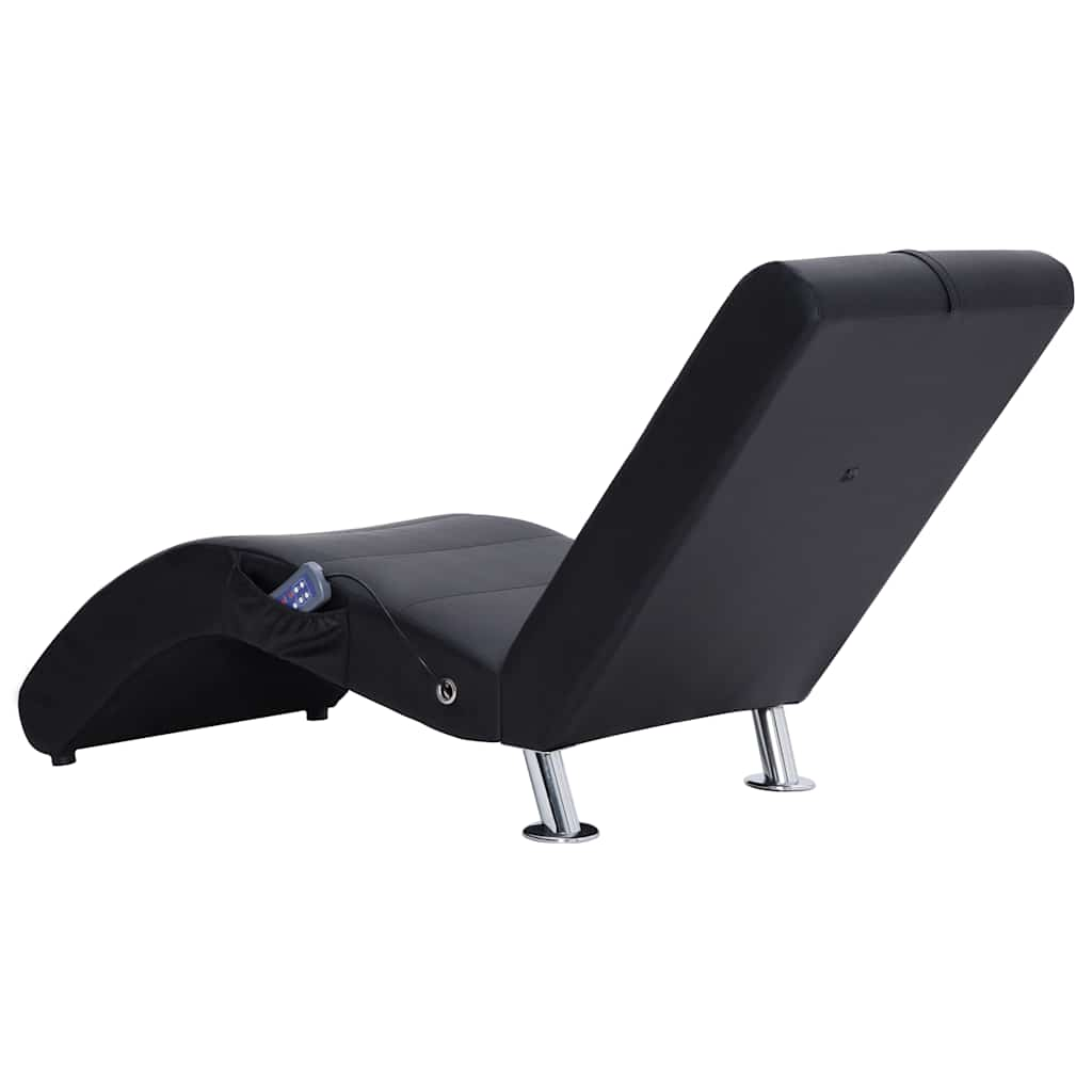 Massage lounger with cushion, black, artificial leather