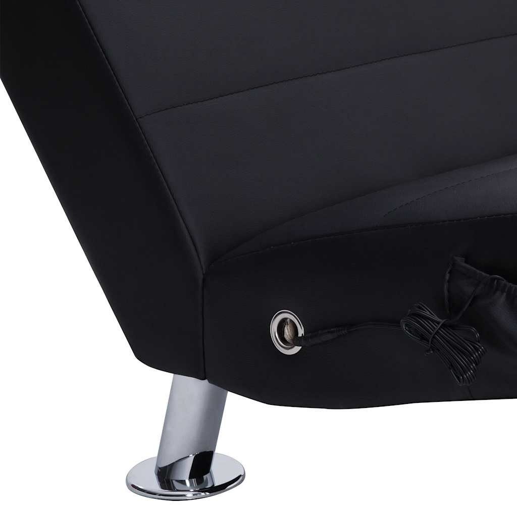 Massage lounger with cushion, black, artificial leather