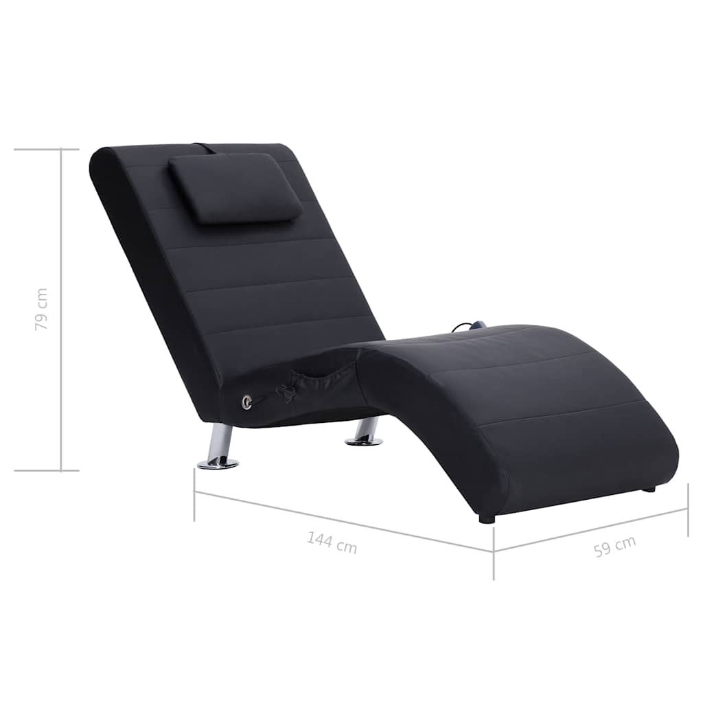 Massage lounger with cushion, black, artificial leather