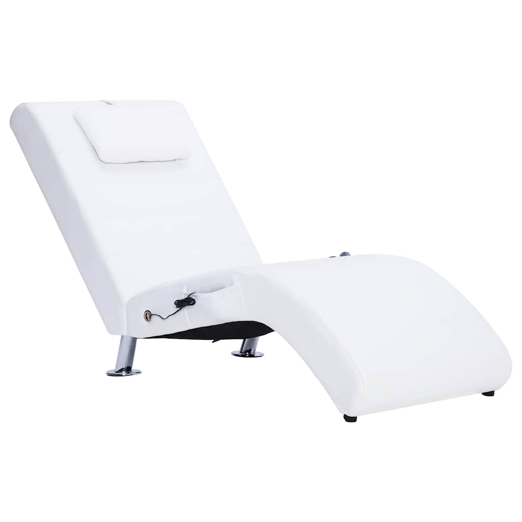 Massage lounger with cushion, white, artificial leather