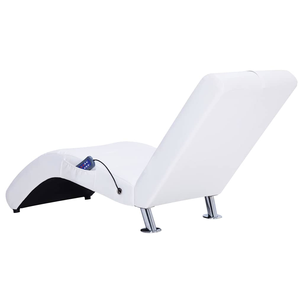 Massage lounger with cushion, white, artificial leather