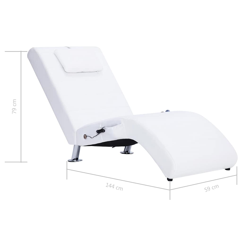 Massage lounger with cushion, white, artificial leather