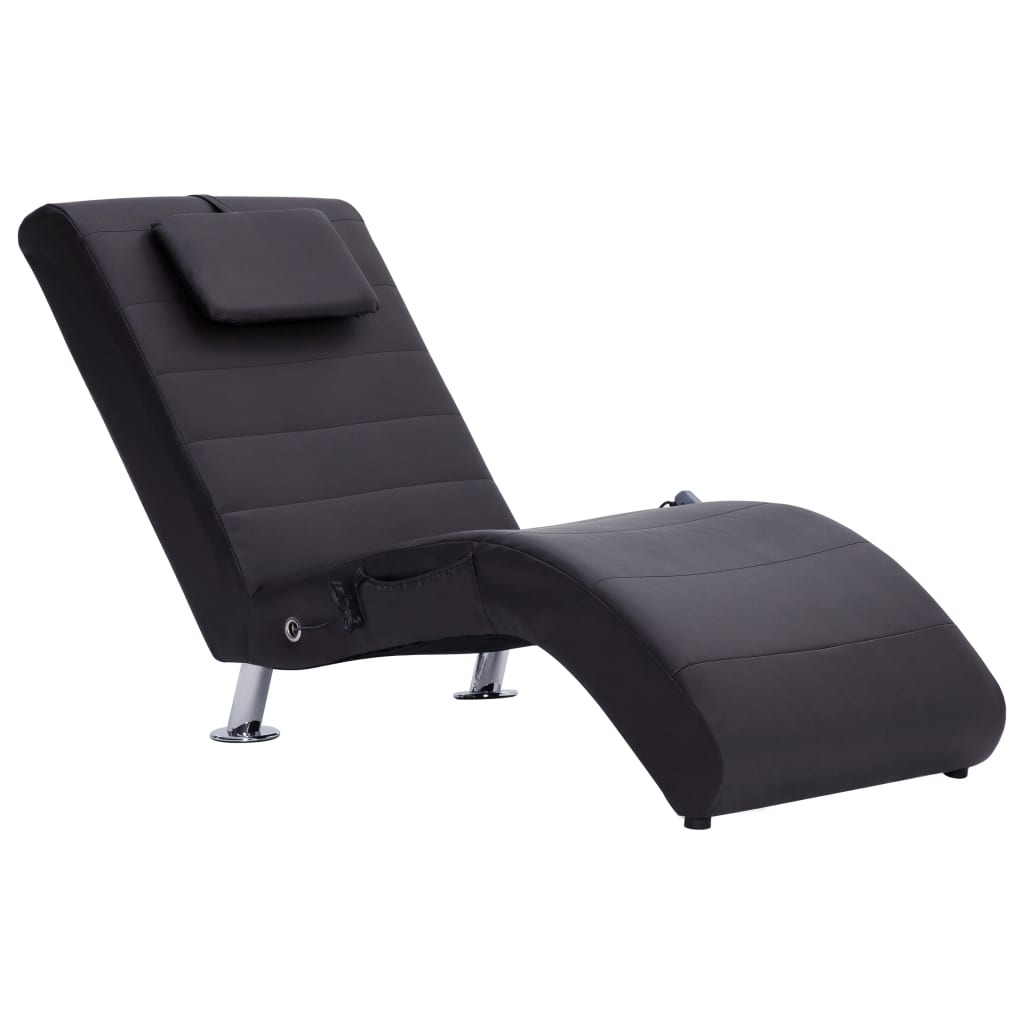 Massage lounger with cushion, brown, artificial leather