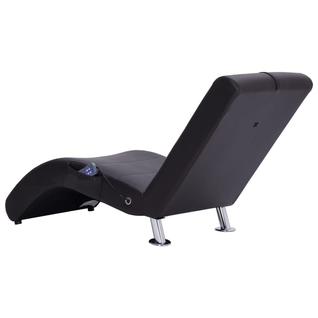 Massage lounger with cushion, brown, artificial leather