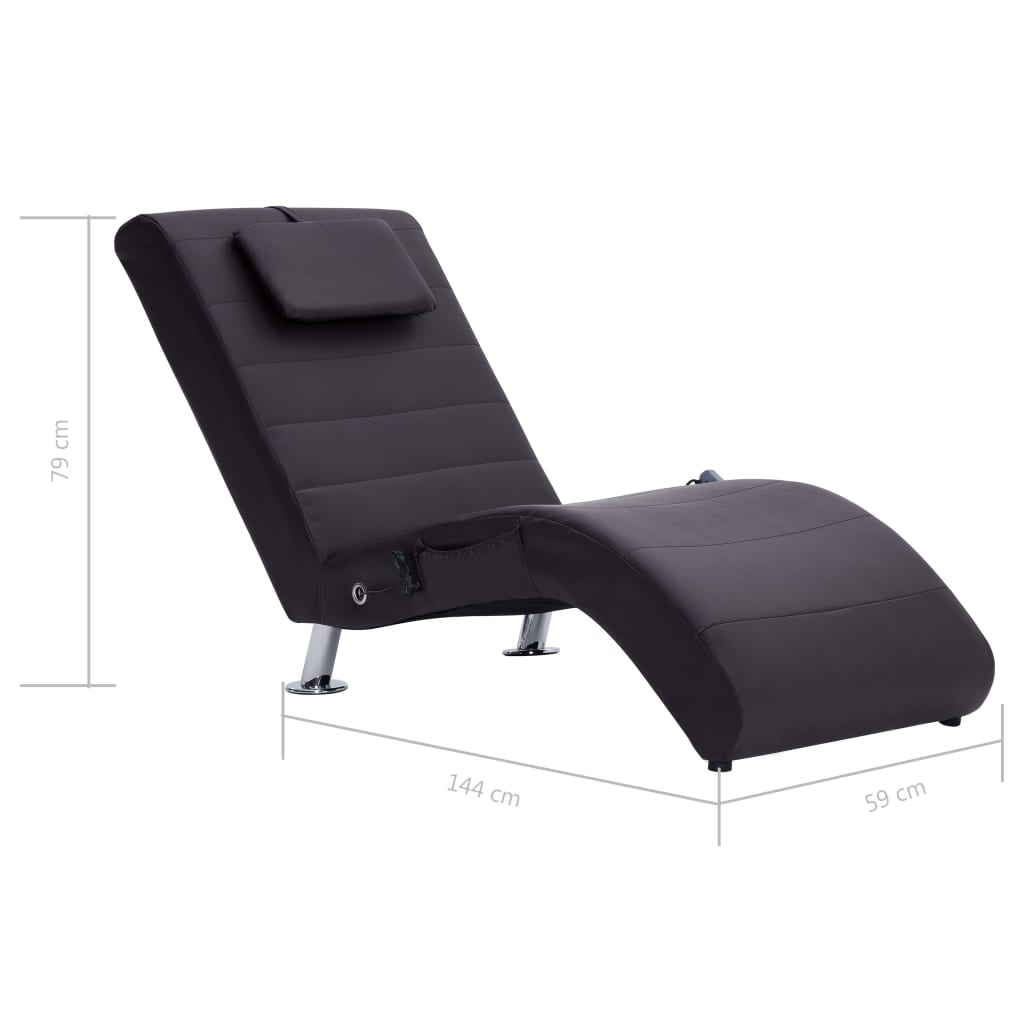 Massage lounger with cushion, brown, artificial leather