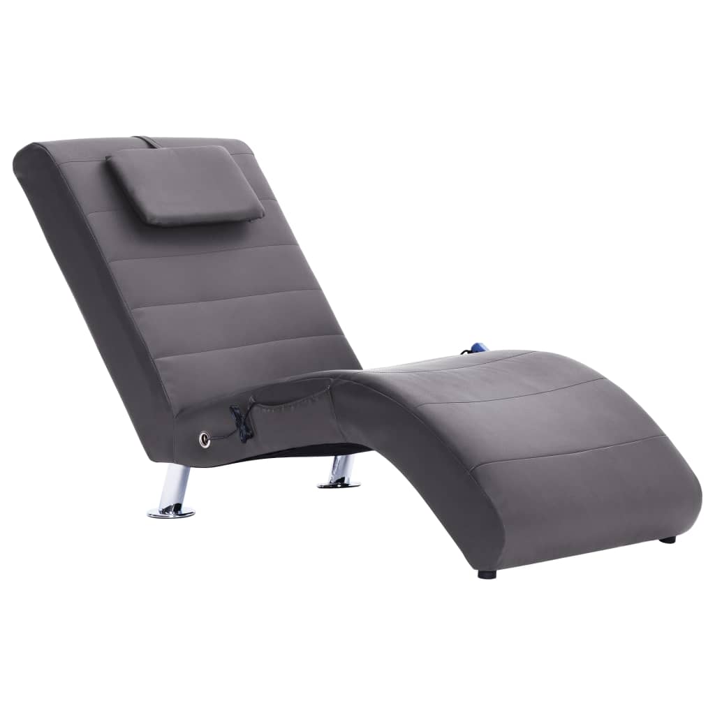 Massage lounger with cushion, grey, artificial leather