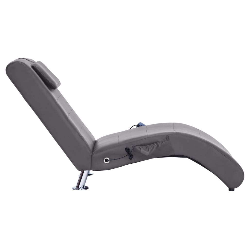 Massage lounger with cushion, grey, artificial leather