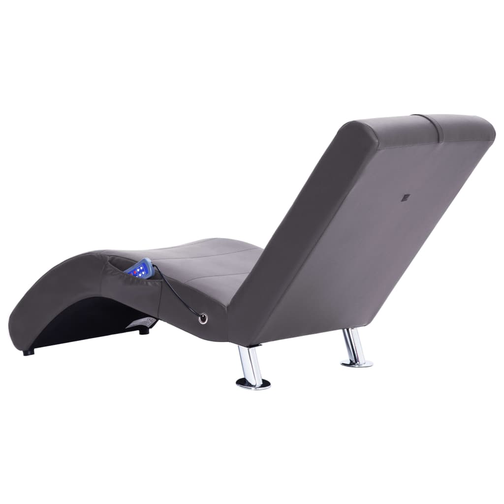 Massage lounger with cushion, grey, artificial leather