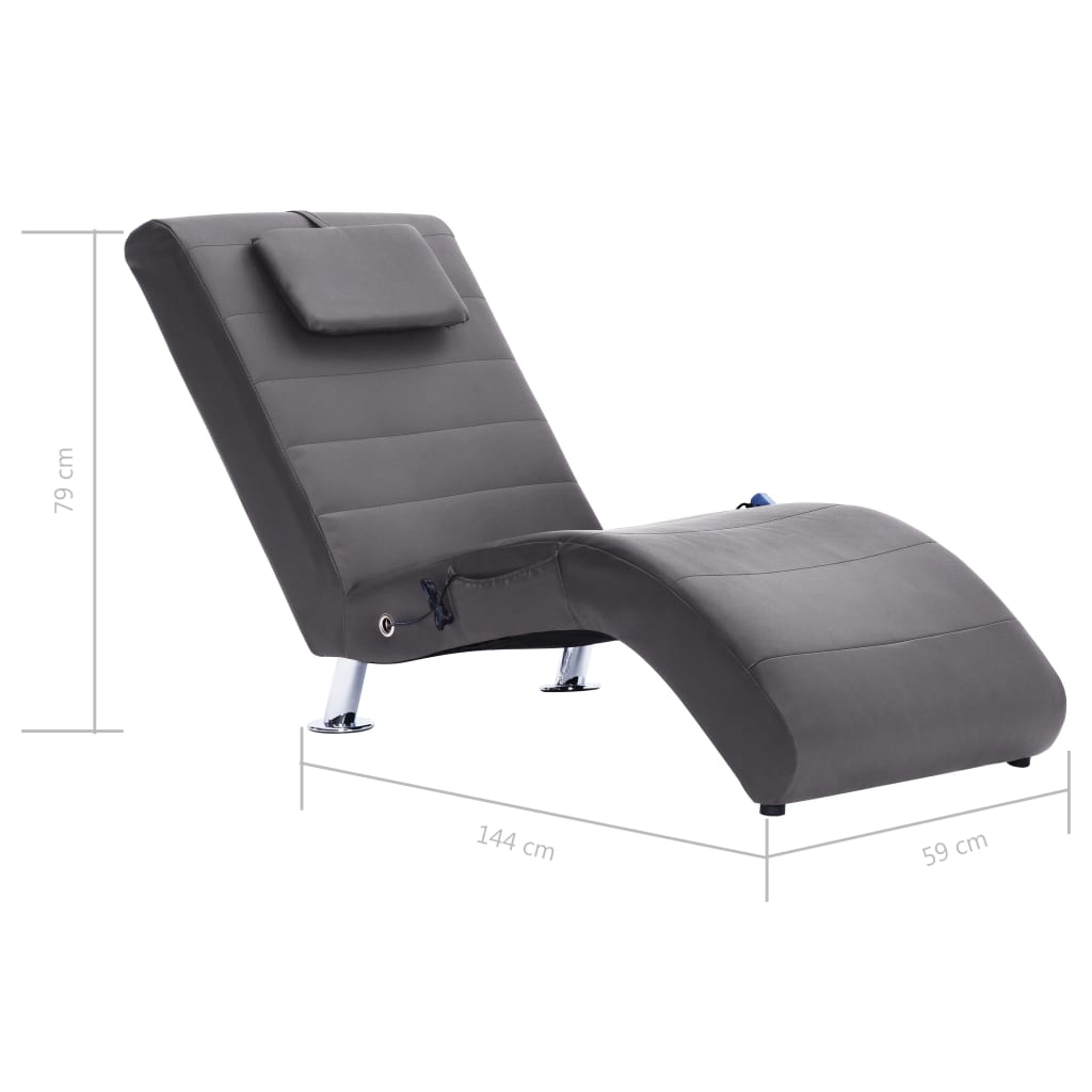 Massage lounger with cushion, grey, artificial leather