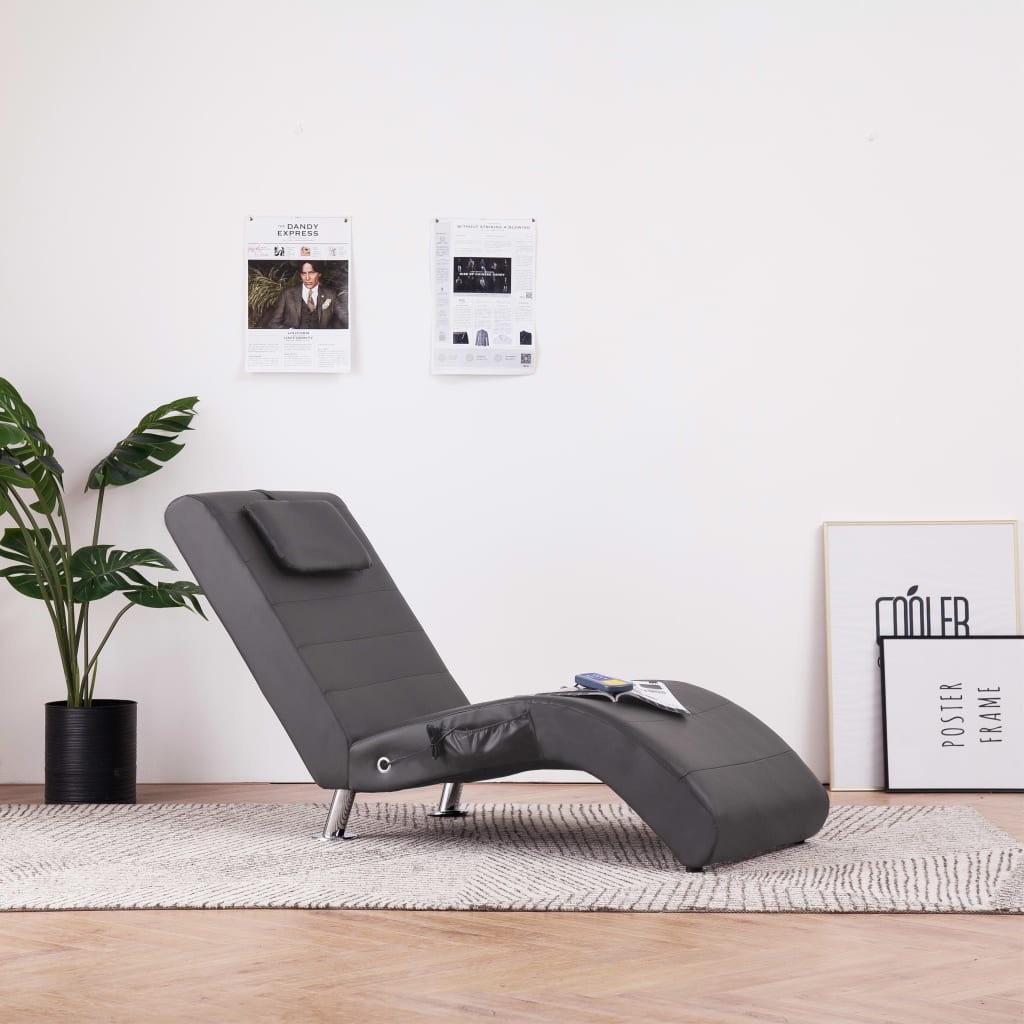 Massage lounger with cushion, grey, artificial leather