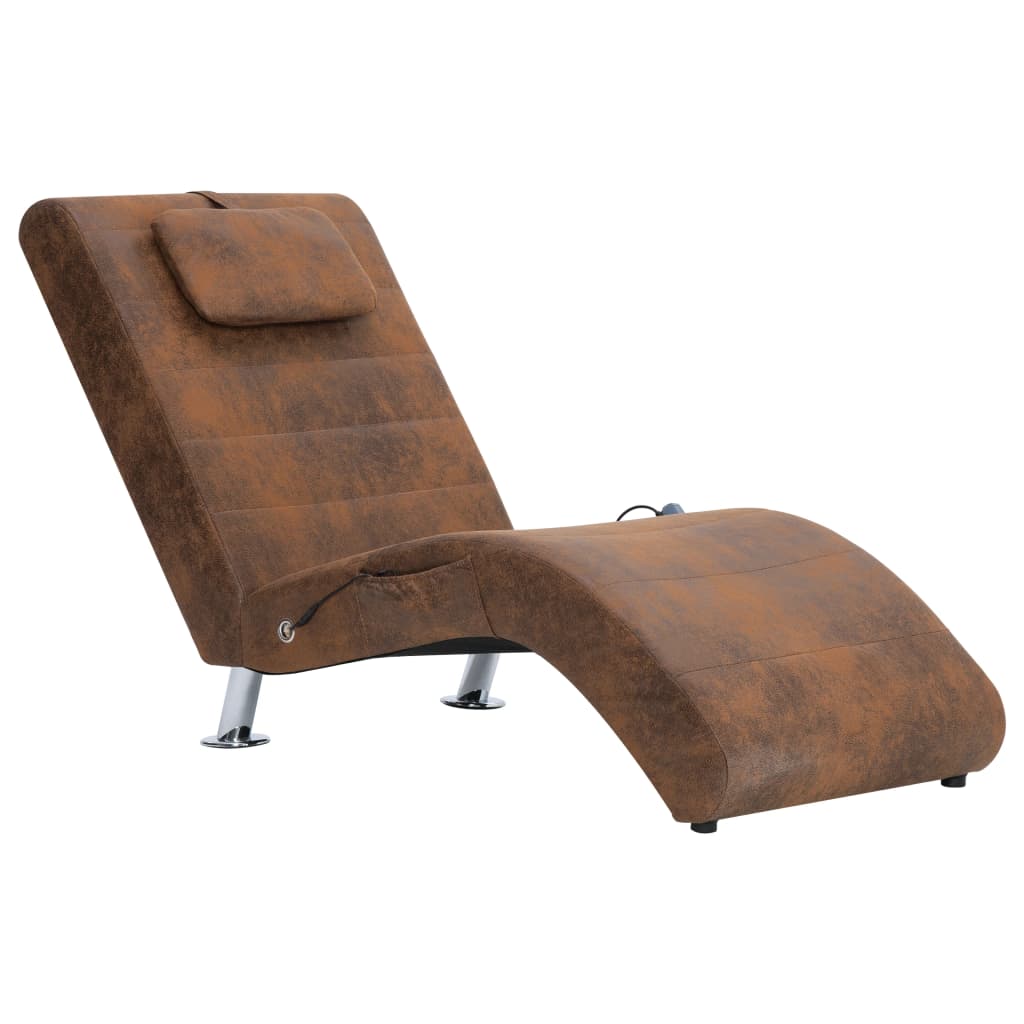 Massage lounger with cushion, brown, artificial suede