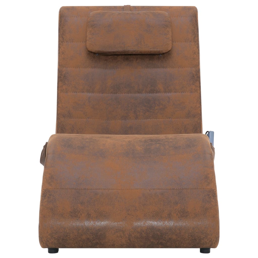 Massage lounger with cushion, brown, artificial suede