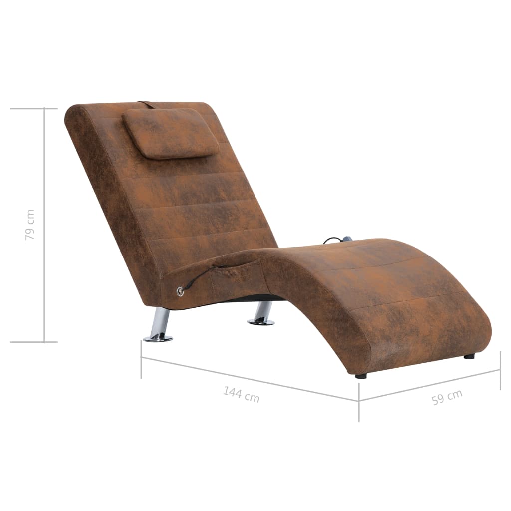 Massage lounger with cushion, brown, artificial suede