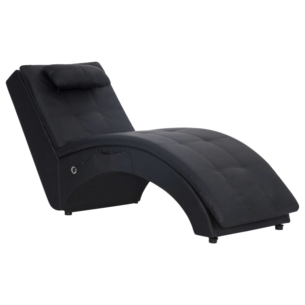 Massage lounger with cushion, black, artificial leather