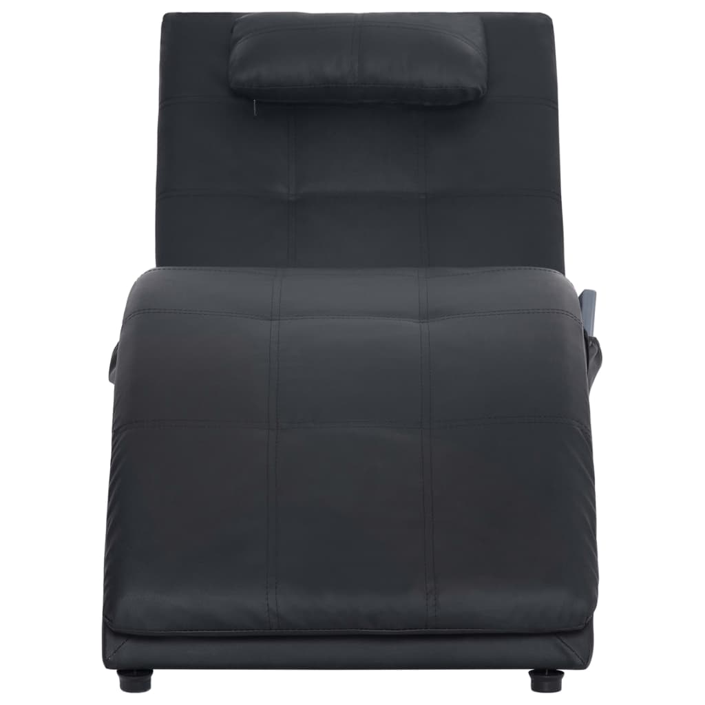 Massage lounger with cushion, black, artificial leather