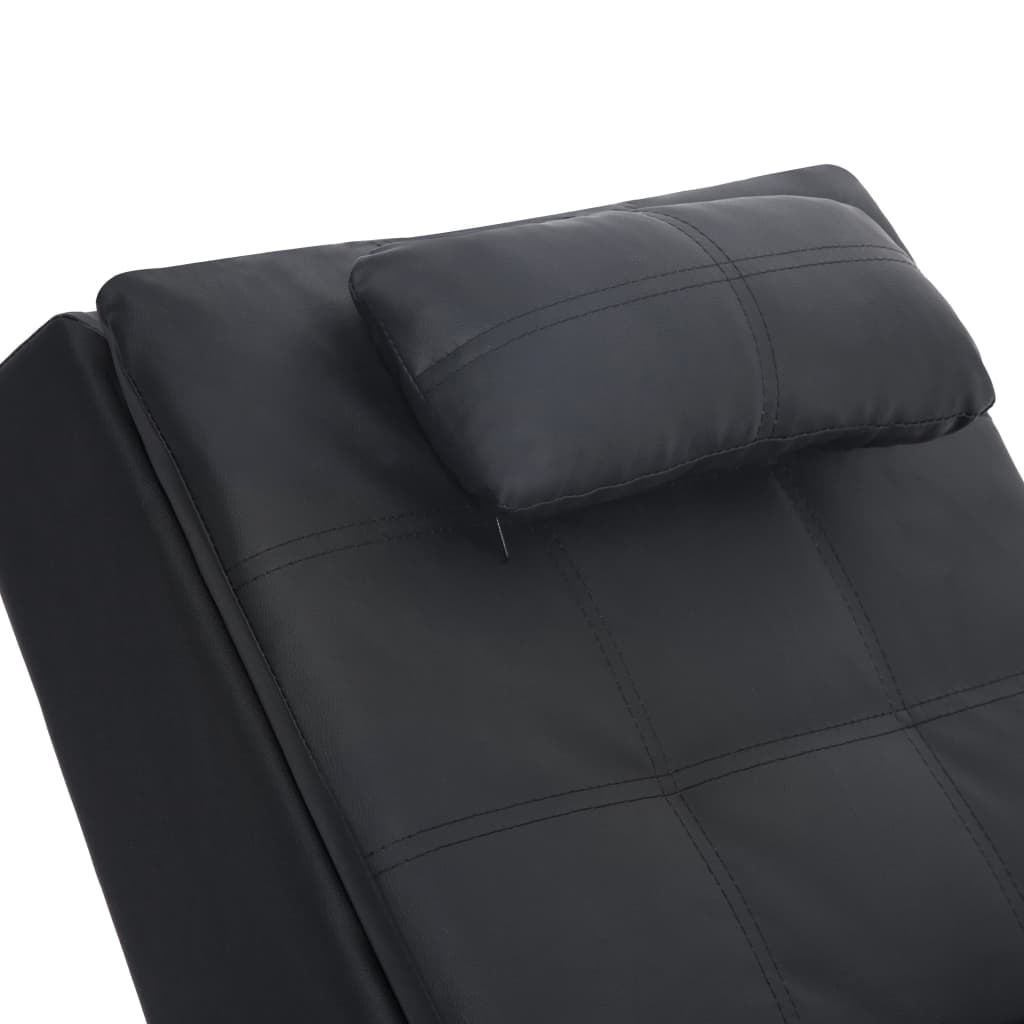 Massage lounger with cushion, black, artificial leather