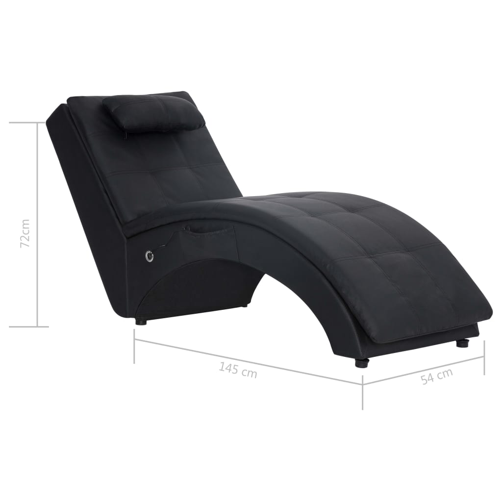 Massage lounger with cushion, black, artificial leather