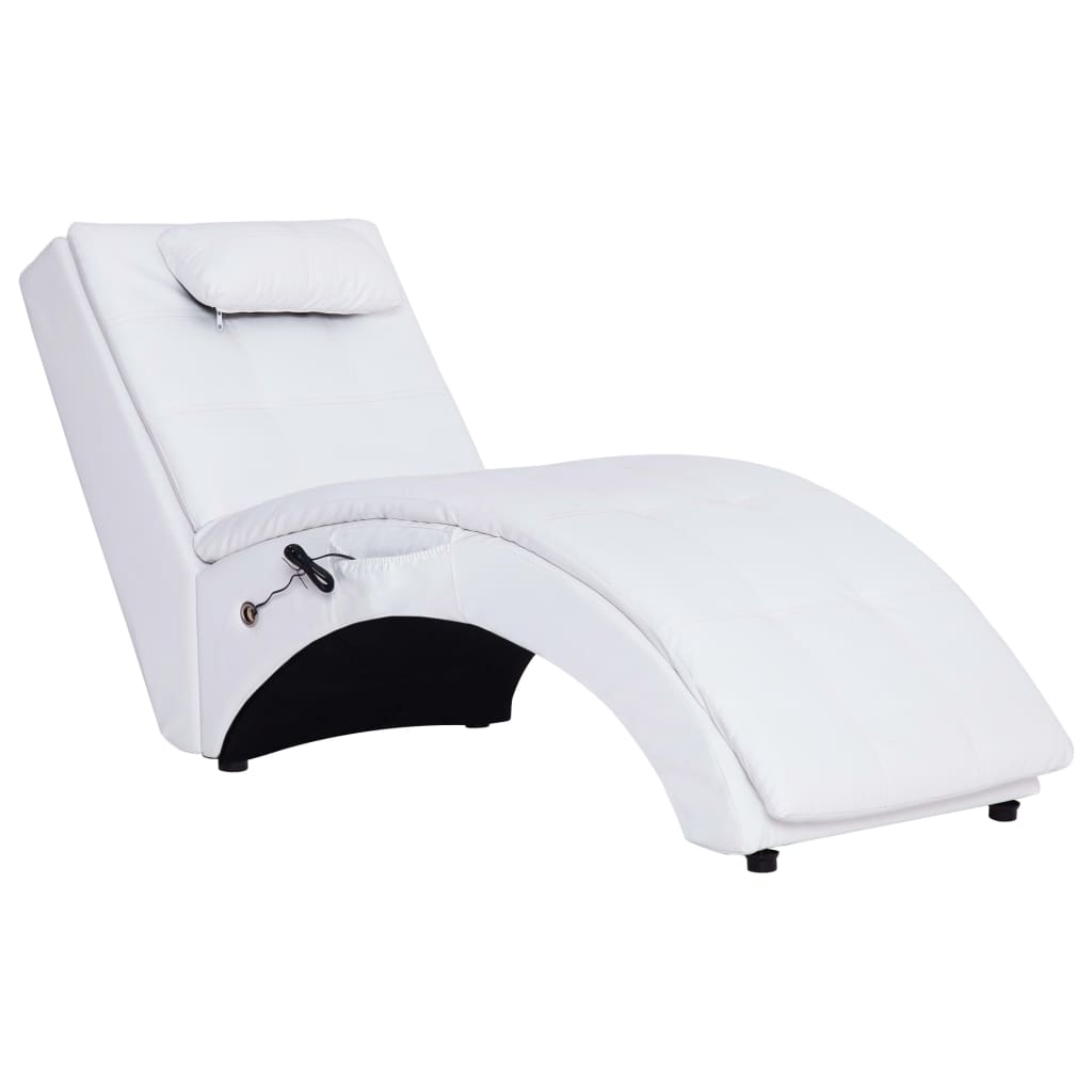 Massage lounger with cushion, white, artificial leather