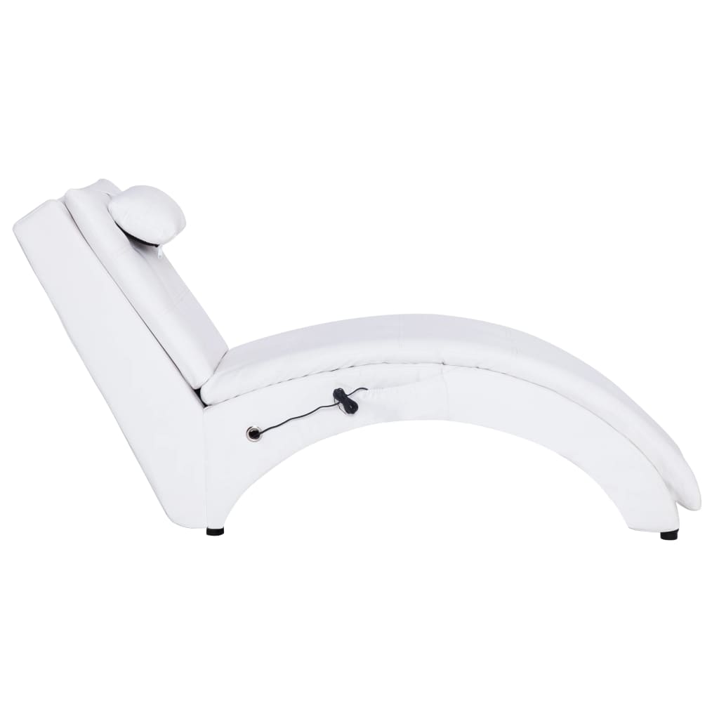 Massage lounger with cushion, white, artificial leather