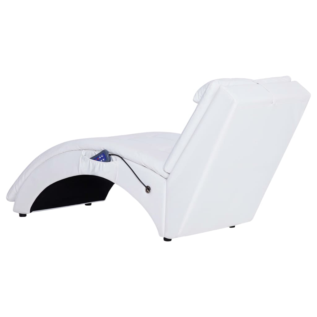 Massage lounger with cushion, white, artificial leather