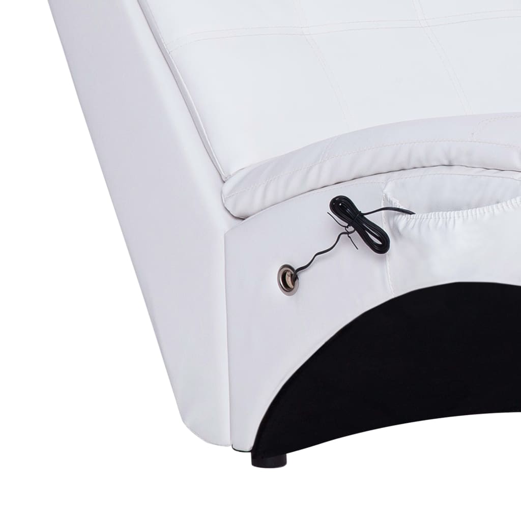 Massage lounger with cushion, white, artificial leather