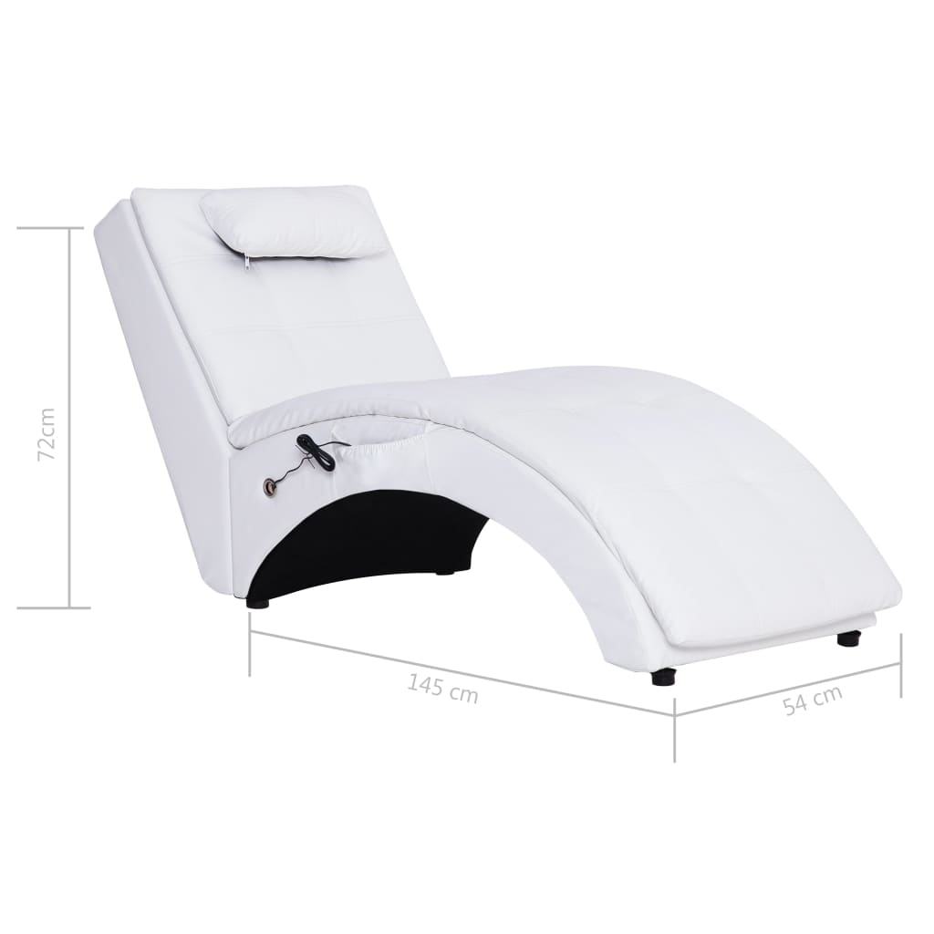 Massage lounger with cushion, white, artificial leather