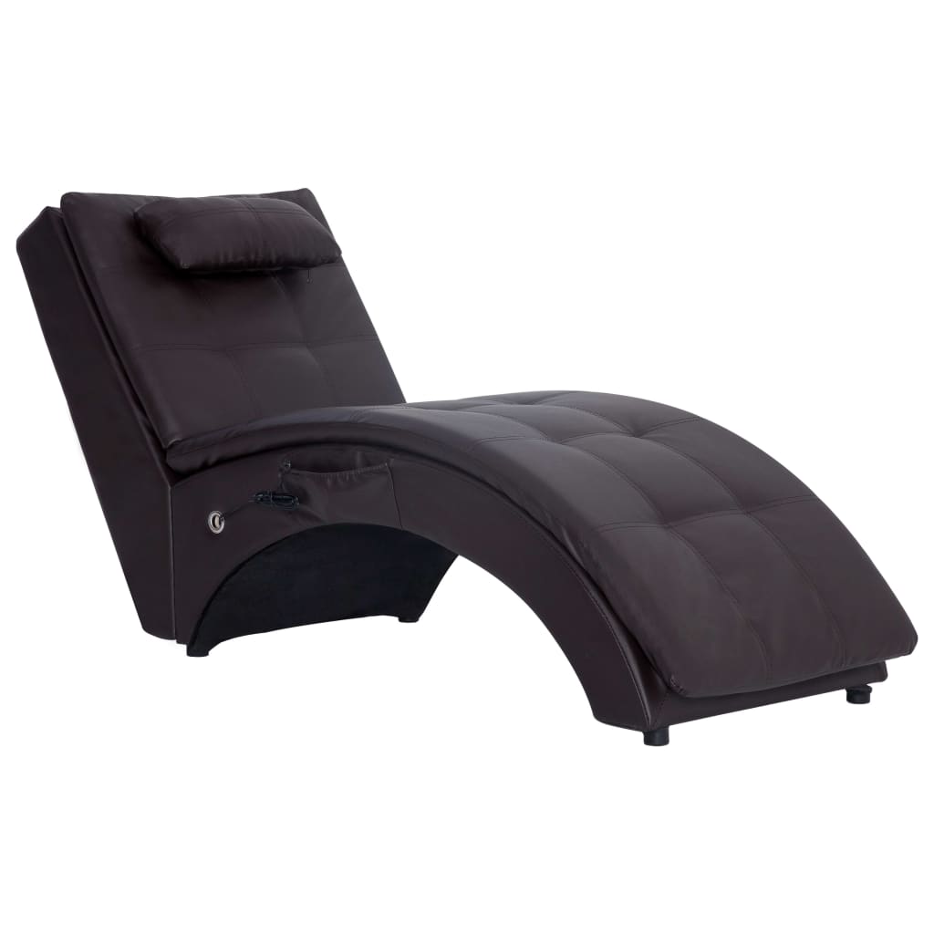 Massage lounger with cushion, brown, artificial leather